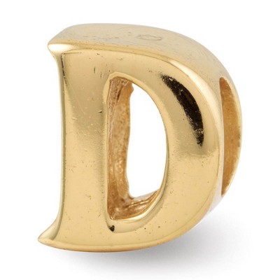 Black Bow Jewelry Letter D Bead Charm in 14k Yellow Gold Plated Sterling Silver
