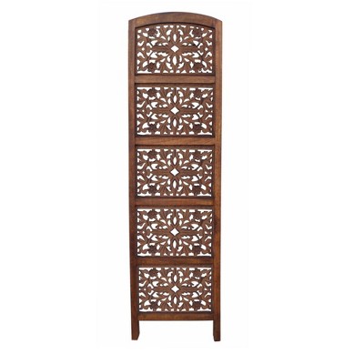 Handmade Dark Brown Mango Wood 4-Panel Room Divider