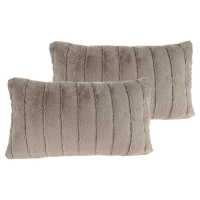 Hastings Home Faux Rabbit Fur Lumbar Pillow Set