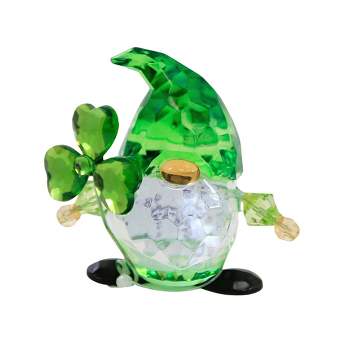 Crystal Expressions Lucky Gnome  -  One Figurine 2.25 Inches -  Clover Irish Saint Patricks  -  Acryv97  -  Acrylic  -  Green