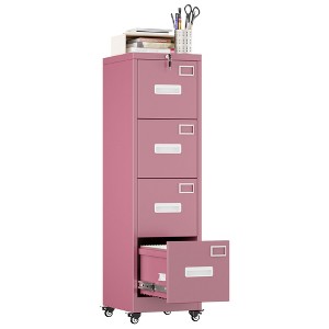 AOBABO Metal File Storage Cabinet With 4 Drawer And Lock,File Cabinet With Name Card Holder For A4 Letter/legal Size, Assembly Required, Pink - 1 of 4