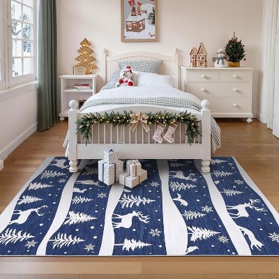 2x6 Runner Rug,Christmas Rugs with Xmas Tree Reindeer Snowflake for Holiday Decor