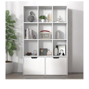 55 Inch Wooden Bookshelf with 9 Lockers 2 Drawers Storage Organizer for Living Room Study Office" - 1 of 4