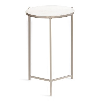 Silver Round Marble and Metal Side Table