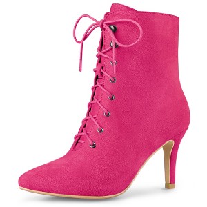 Allegra K Women's Pointy Toe Zip Lace Up Stiletto Heel Ankle Boots - 1 of 4