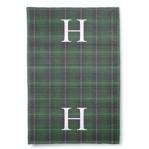 Personalization Mall Christmas Plaid Waffle Weave Kitchen Towel, Green Plaid - 1 of 4
