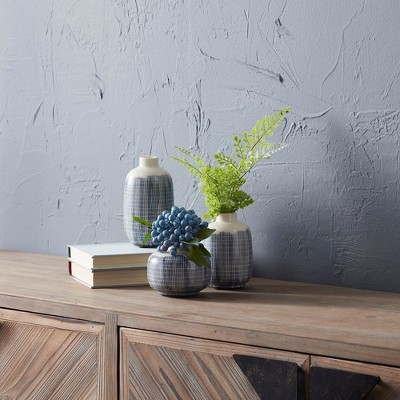 Set of 6 Blue and Ivory Ceramic Bud Vases