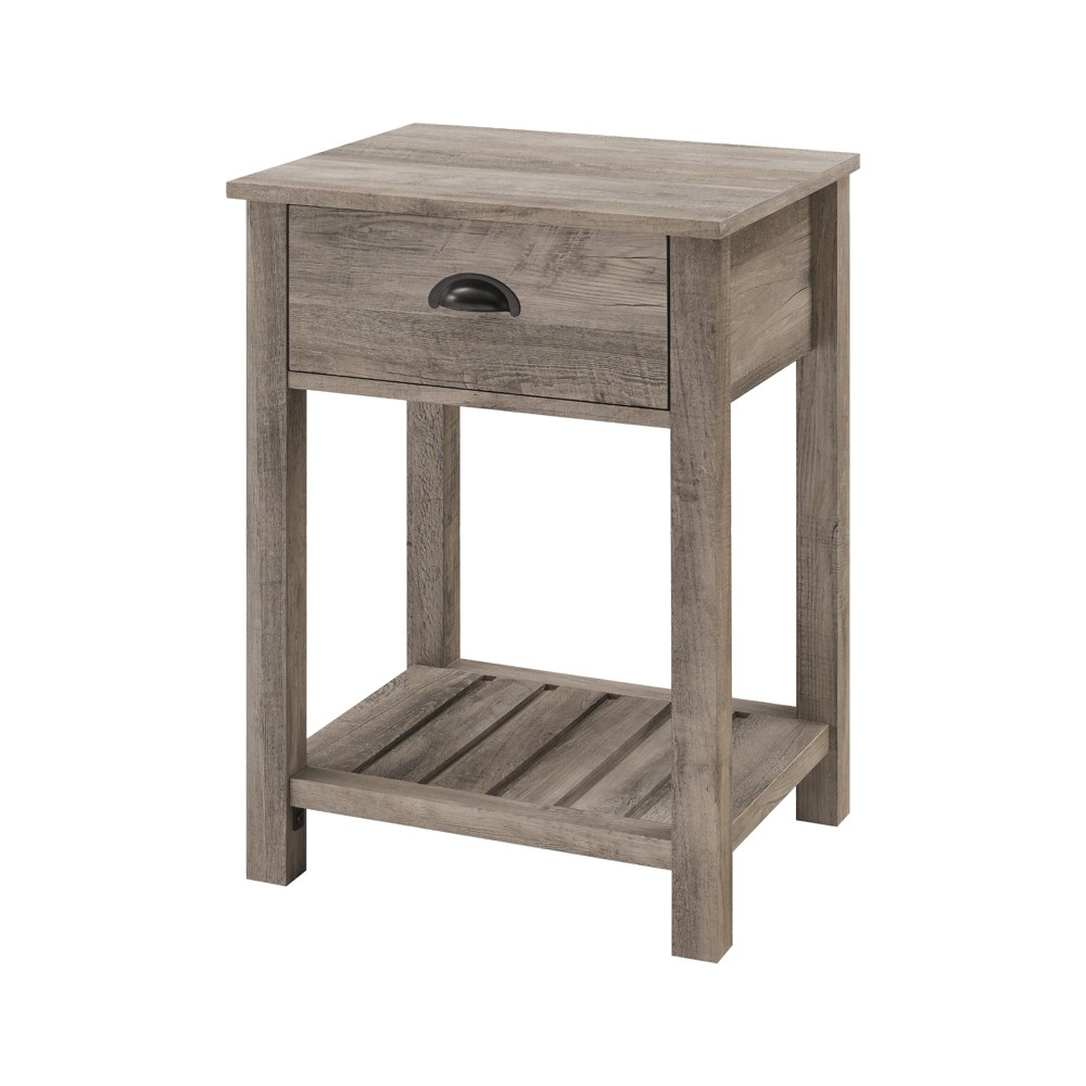 Photos - Storage Сabinet June Rustic Farmhouse Square Nightstand with Lower Shelf Gray Wash - Sarac