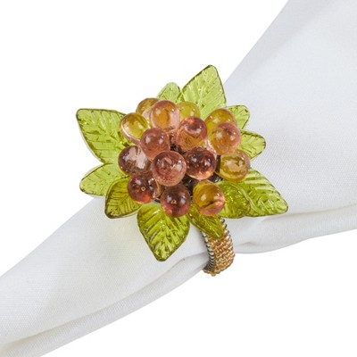 Amber Beaded Flower and Leaves Napkin Ring Set of 4