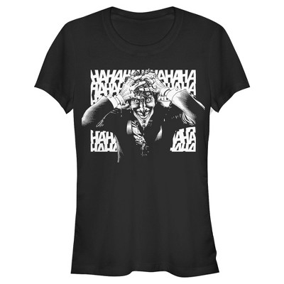 Juniors Womens Batman Joker Hahaha Crazed Look T-Shirt