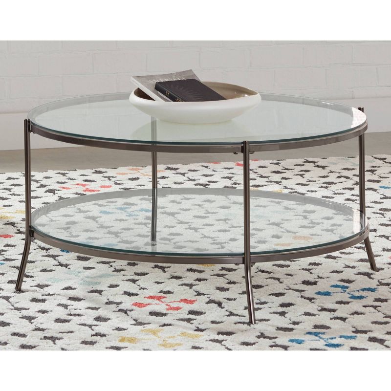 Laurie Round Coffee Table with Glass Top and Shelf Black Nickel - Coaster, 3 of 5