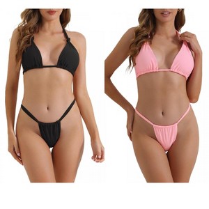 INSPIRE CHIC Women's Push-Up Halter Double Tie Back Triangle Bottoms Swimwear Bathing Bikini Suits 2 Sets - 1 of 4