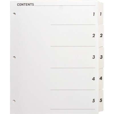 Business Source Index Dividers w/TOC Page 1-5 5 Tabs/ST 11"x8-1/2" White 05852