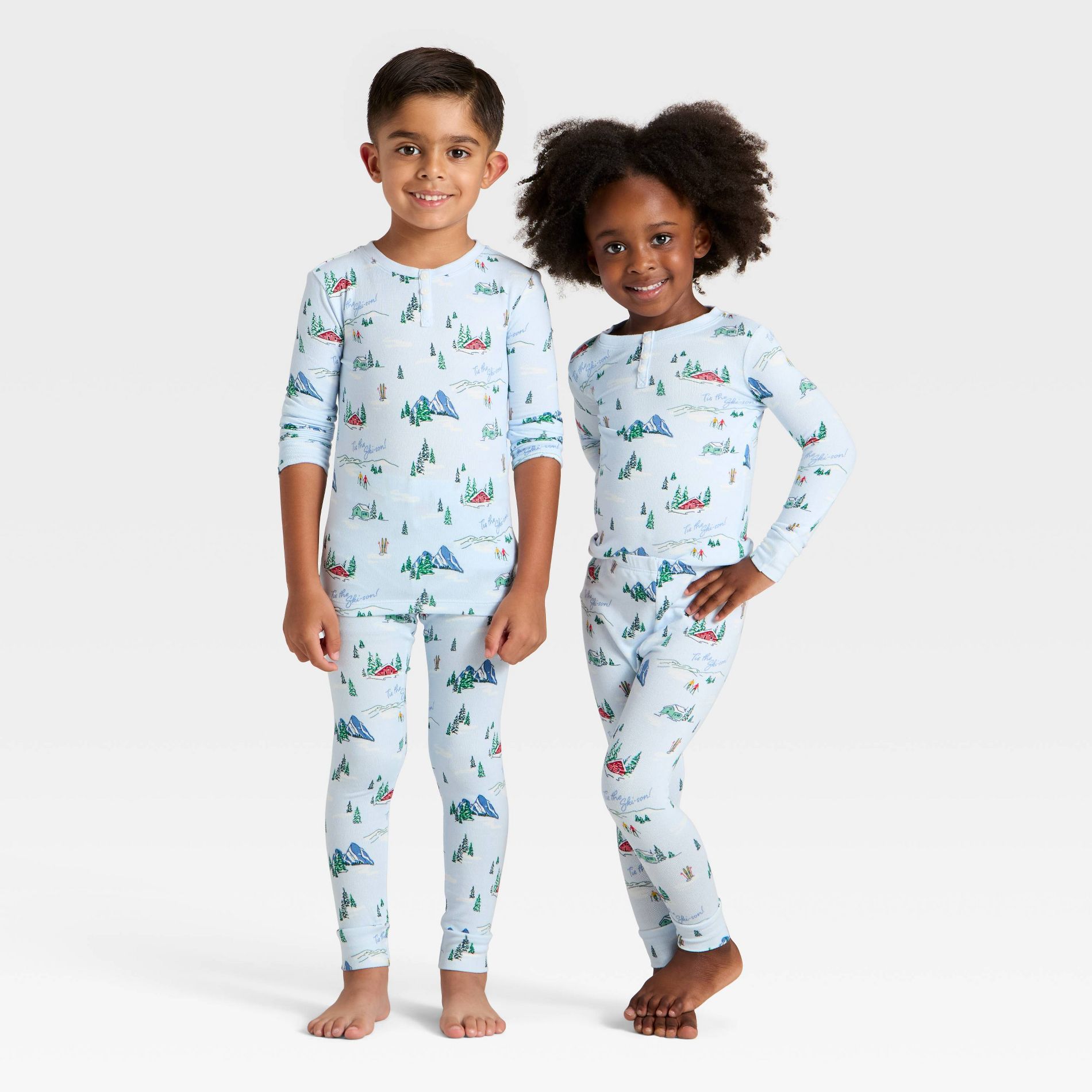 Toddler "Tis the Ski-son!" Cozy Knit Long Sleeve Shirt and Pants Holiday Matching Family Pajama Set - Wondershop™ Blue