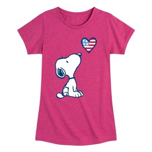 Girls' - Peanuts - Snoopy Flag Heart Fitted Short Sleeve Graphic T-Shirt - 1 of 4