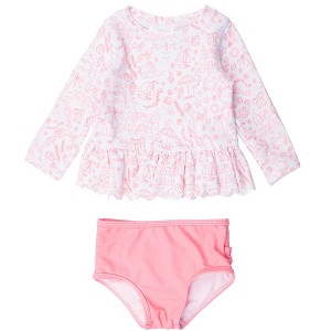 RuffleButts Girls UPF50+ Sun Protected Scallop Hem Long Sleeve Rash Guard Bikini - 1 of 4