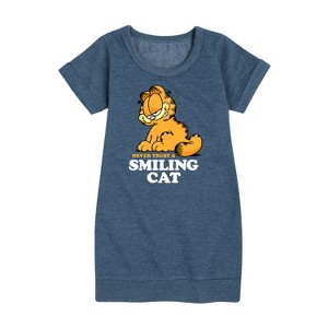Girls' - Garfield - Never Trust Smiling Cat Graphic Short Sleeve Fleece Dress - 1 of 4