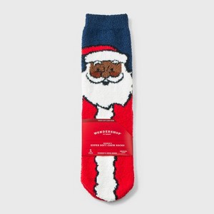Women's Santa Christmas Cozy Crew Socks with Gift Card Holder - Wondershop™ Navy/Red/White 4-10 - 1 of 3