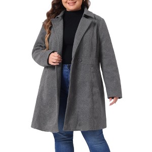 Agnes Orinda Women's Plus Size Notched Lapel Single Breasted Back Split Winter Long Pea Coats - 1 of 4