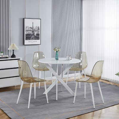 Farmhouse Dining Table, Space Saving Wood Kitchen Table With Metal Legs, Modern Circle Dining Table For Kitchen