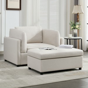 CAVINAS Oversized Armchair with Ottoman,Plush Linen Accent Chair with Lumbar Support,Modern Comfy Reading Chair for Living Room,Bedroom - 1 of 4