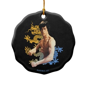 Bruce Lee Dragon Porcelain Scalloped Holiday Christmas Tree Ornament  2.8" (7.1 cm) - 1 of 4
