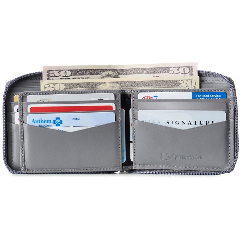 Alpine Swiss Logan Mens RFID Safe Zipper Wallet Leather Zip Around Bifold Comes in Gift Box, 3 of 7