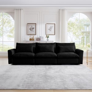 Corduroy Deep Seat 3-Seater Sofa with Wide Seat and 3 Waist Pillows for Living Room or Bedroom - 1 of 4