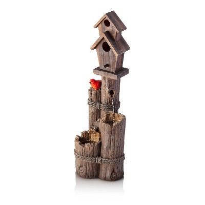 35" Rustic Brown Polyresin Birdhouse Outdoor Fountain
