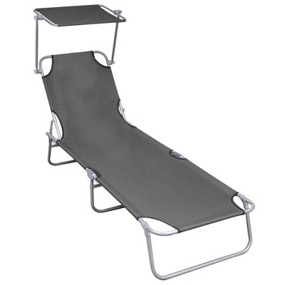 vidaXL Folding Sun Lounger with Canopy Gray Aluminum