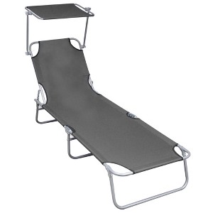 vidaXL Folding Sun Lounger with Canopy Gray Aluminum - 1 of 1