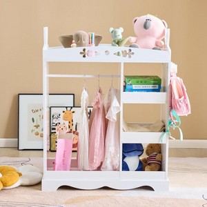 Angel Sar 33.5Inch Kids Wardrobe, White Bunny Ear Design Childrens Closet with Mirror, 3 Shelves and Clothes Rod - 1 of 4