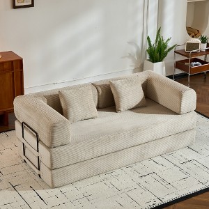 Corduroy Convertible Sleeper Sofa Bed with Cylindrical Pillow and Fixed-Shape Frame - 1 of 4