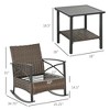 3 Piece Rocking Bistro Set, Outdoor Wicker Patio Conversation Set with Rockers, Table, Cushions, for Garden - 3 of 4