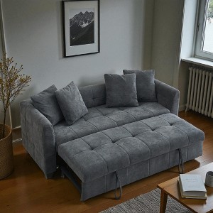 Cloud Velvet 3-Seater Sofa with Pull-Out Sleeper Bed, High-Density Foam Cushions, and Metal Legs for Living Room or Bedroom - 1 of 4