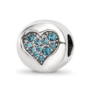 Black Bow Jewelry Sterling Silver with Lt Blue Crystals December Heart Luck Bead Charm - 1 of 4