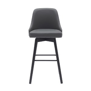 HomeRoots 30" Gray and Black Faux Leather with Solid Wood Swivel Bar Height Bar Chair - 1 of 4