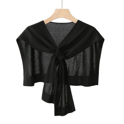 Anna-Kaci Women's Lightweight Knit Scarf Wrap with Stretch Fabric Tie Front Versatile Shawl Layering Accessory