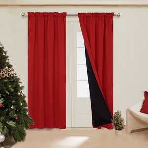Deconovo ModernLuxury 100% Full BlackOut SatinRodCurtains For LivingRoom or BedRoom 2Panels - 1 of 4