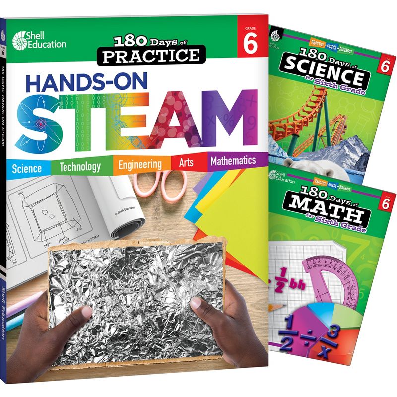 Shell Education 180 Days STEAM, Science, & Math Grade 6: 3-Book Set, 1 of 4