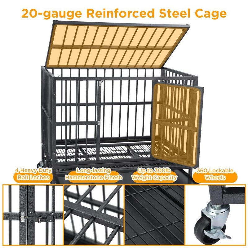 Dog Crates for Large Dogs,36IN Heavy Duty Dog Crate,Large Dog Kennel with Double Door and Removable Tray Design, 2 of 8