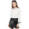 Allegra K Women's Solid Cropped Button-Down Plaid Cuffs Jean Jacket with Pockets - 3 of 4