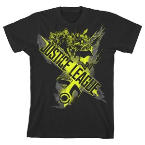 Justice League Movie Neon Green Banner Black T-shirt Toddler Boy to Youth Boy - 1 of 3