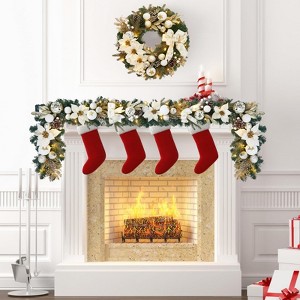 6 Ft Pre-Lit Christmas Garland with 20 Warm White LED Lights & Bows, Lighted Holiday Garland, Battery Operated for Outdoor Window Mantle Stair - 1 of 4