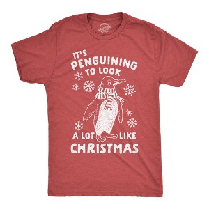 Mens It's Penguining To Look A Lot Like Christmas T Shirt Funny Holiday Penguin Xmas Tee - Crazy Dog Men's T Shirt - 1 of 4