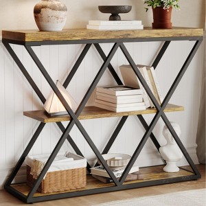 GOCAPTAIN 39" Narrow Console Tables for Entryway, 3-Tier Sofa Table with Round Metal Base and Storage Shelves for Living Room, Hallway, Foyer - 1 of 4