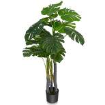 Tangkula 4FT Artificial Tree Artificial Monstera Palm Tree Fake Plant for Indoor Outdoor