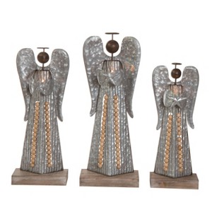 Transpac Metal 20 in. Silver Christmas Beaded Angel Decor Set of 3 - 1 of 4