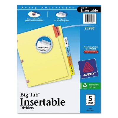 Avery Insertable Big Tab Dividers 5-Tab Letter 23280