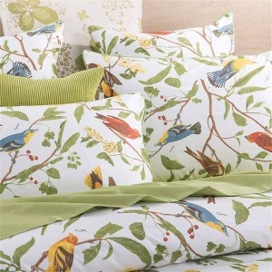 King Size Duvet Cover Set, Pastoral Style, 3 Piece, Branches Birds Floral Print, Green, Luxurious Farmhouse Bedding - 1 of 4
